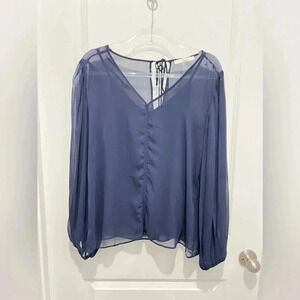 Sioni Navy Blue Two Piece Blouse Sheer Cami